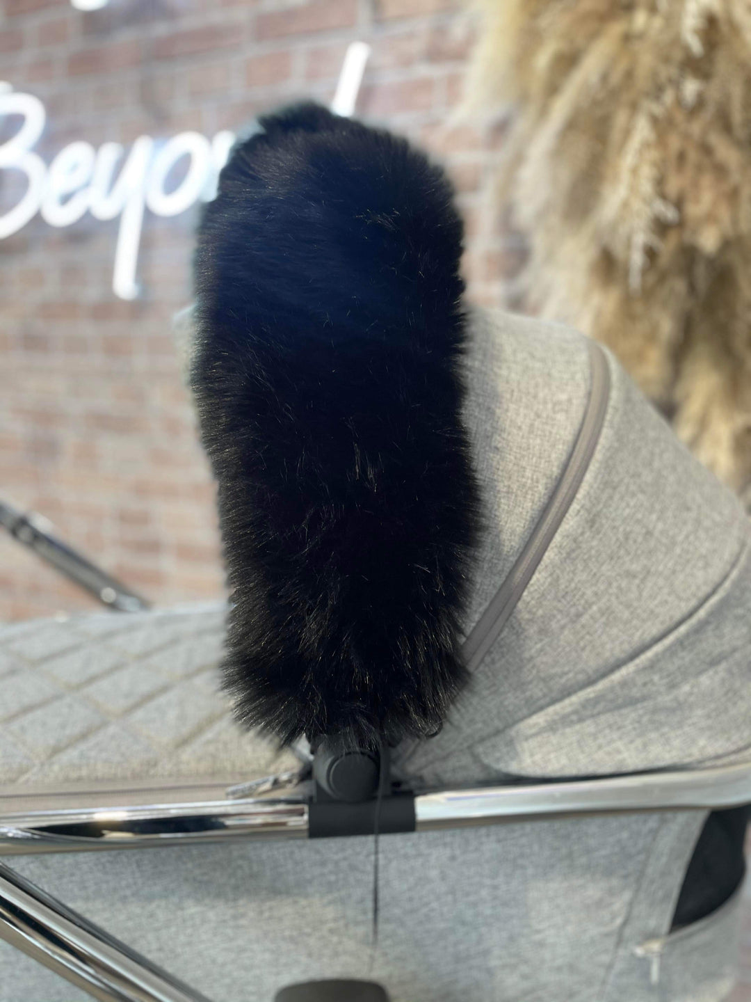 Luxury Black Extra Fluffy Pram Hood Fur