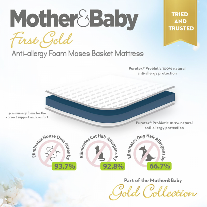 Mother&Baby First Gold Anti-Allergy Foam Moses Mattress – Large 75x28cm