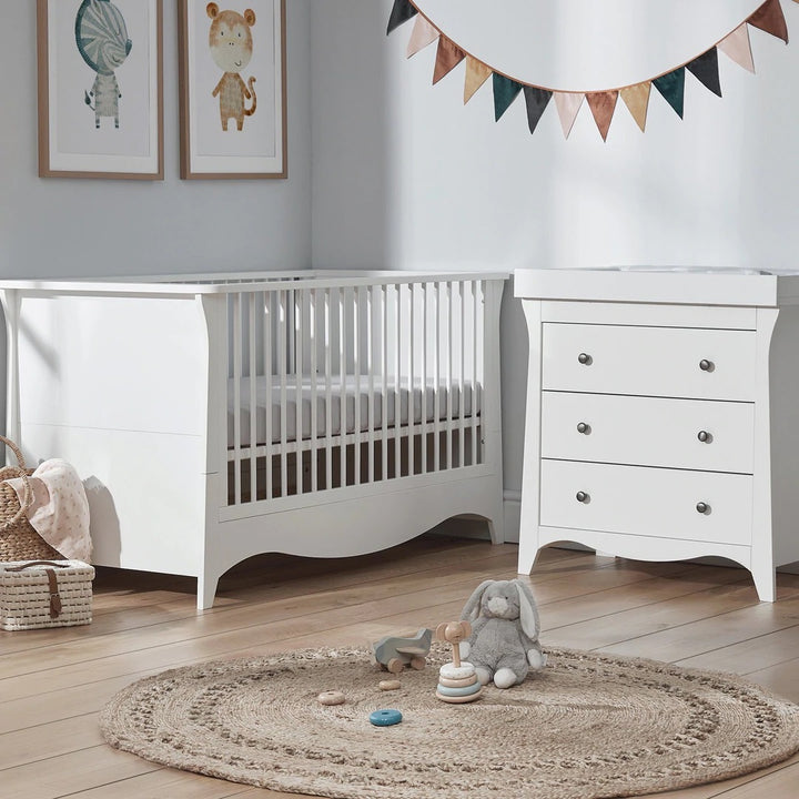 Clara 2 Piece Nursery Furniture Set (Cot Bed & Dresser) - White