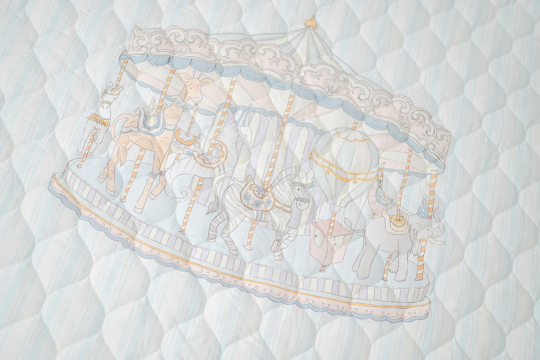 Gilded Bird Carousel Blue Stripe Quilted Playmat