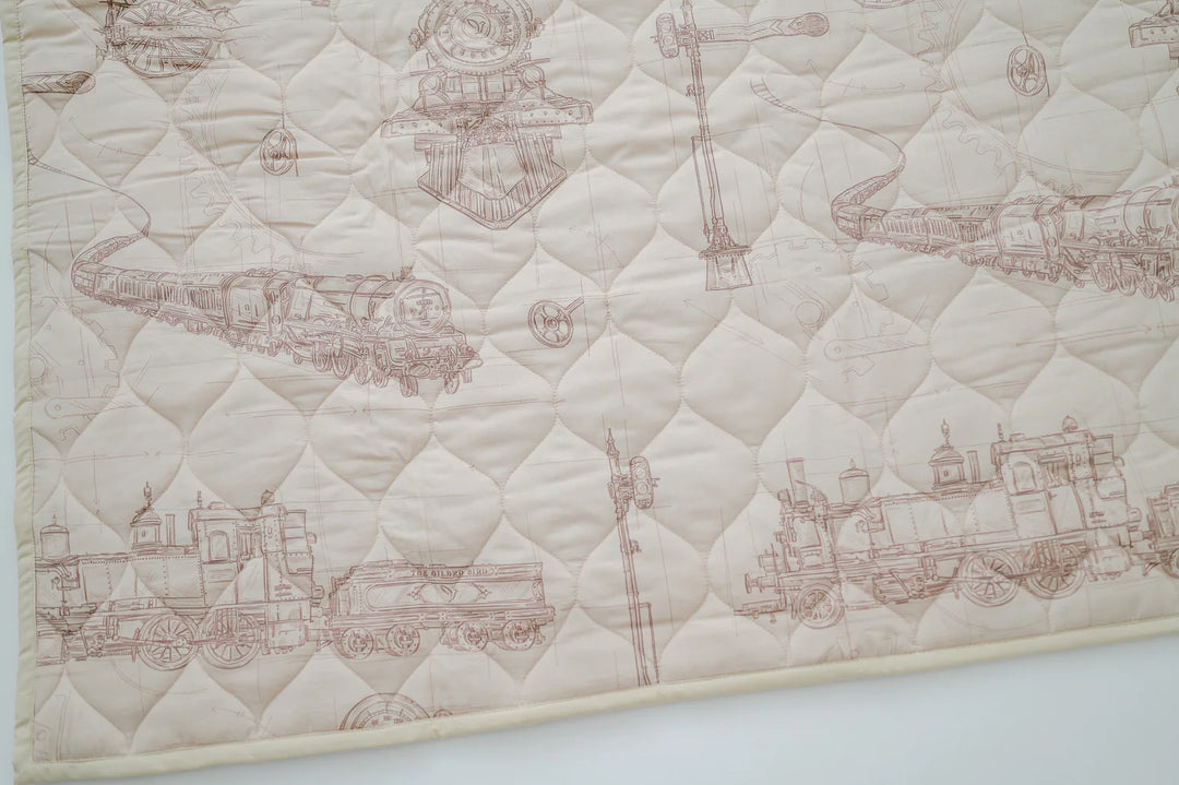 Gilded Bird Trains Quilted Playmat