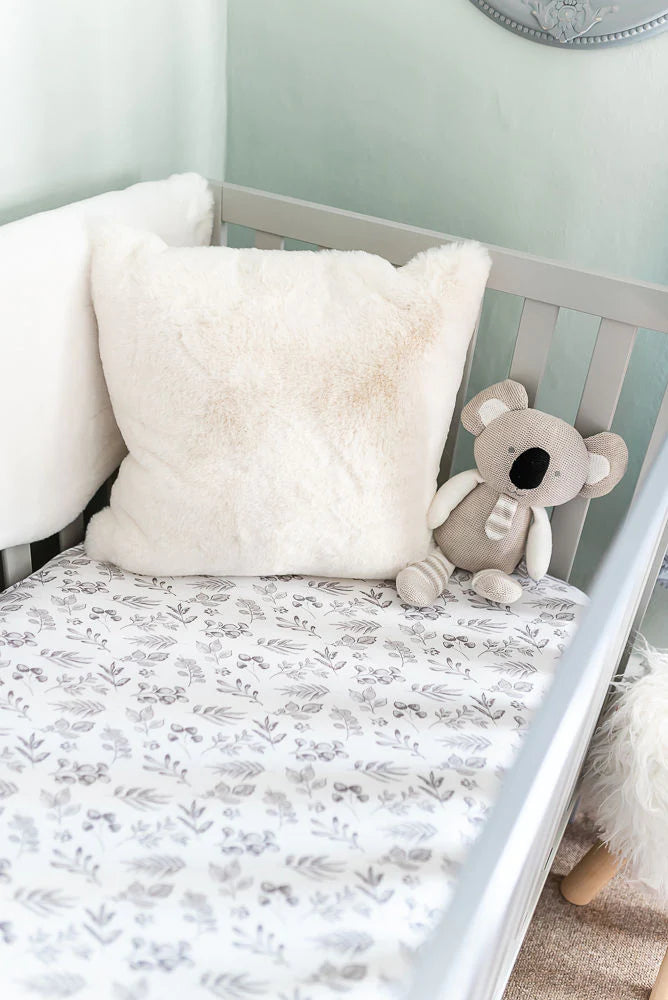 Gilded Bird Lovely Leaves Grey Fitted Cot Sheet